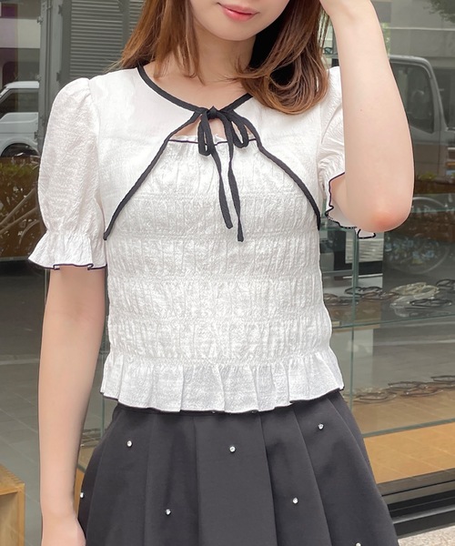 TORTE（トルテ）の「フロントリボンシャーリングブラウス（シャツ/ブラウス・レディース・ブラック/ブルー系その他/ホワイト/ブラック系その他・FREE）」の6枚目の写真