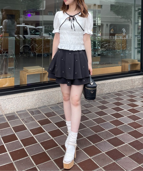 TORTE（トルテ）の「フロントリボンシャーリングブラウス（シャツ/ブラウス・レディース・ブラック/ブルー系その他/ホワイト/ブラック系その他・FREE）」の9枚目の写真