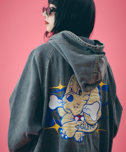 GALFY（ガルフィー）の「【GALFY/ガルフィー】ダーティーデニムフードジャケット（デニムジャケット・メンズ・ブラック/インディゴブルー/ブラウン・L/XL）」の2枚目の写真