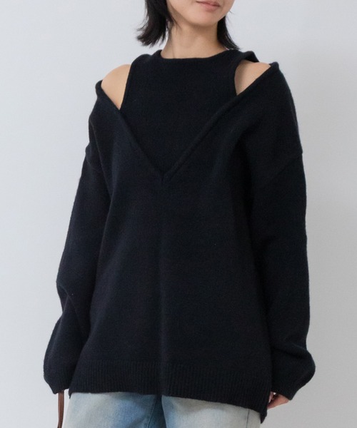 新品未使用のピッコーネのアンサンブル風ニット 小さいサイズ]ウールブレンドニットアンサンブル（2点セット