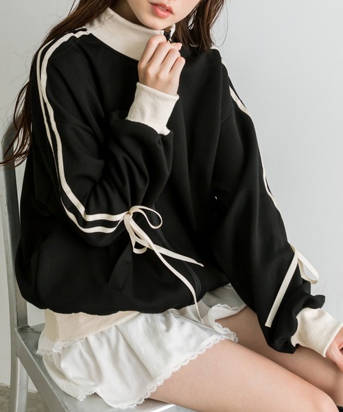 OLIVE des OLIVE（オリーブデオリーブ）の「袖リボントラックジャケット（ジャージ・レディース・アイボリー/サックスブルー/ブラック/グレイッシュベージュ/ブラウン・FREE）」の13枚目の写真