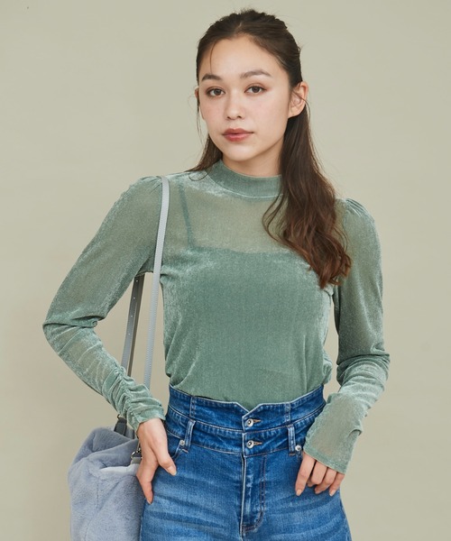 31 Sons de mode（トランテアン　ソン　ドゥ　モード）の「ベロアチュールトップス（Tシャツ/カットソー・レディース・ライトグレー/グリーン/オフホワイト・フリー）」の3枚目の写真