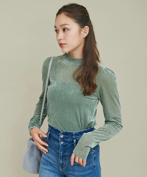 31 Sons de mode（トランテアン　ソン　ドゥ　モード）の「ベロアチュールトップス（Tシャツ/カットソー・レディース・ライトグレー/グリーン/オフホワイト・フリー）」の20枚目の写真