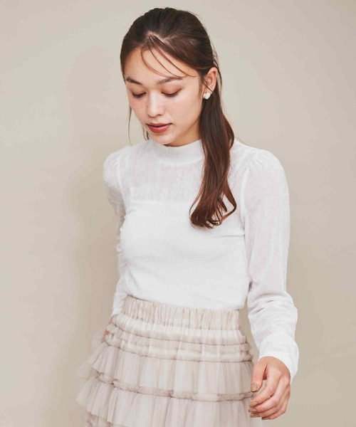 31 Sons de mode（トランテアン　ソン　ドゥ　モード）の「ベロアチュールトップス（Tシャツ/カットソー・レディース・ライトグレー/グリーン/オフホワイト・フリー）」の4枚目の写真