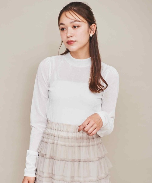 31 Sons de mode（トランテアン　ソン　ドゥ　モード）の「ベロアチュールトップス（Tシャツ/カットソー・レディース・ライトグレー/グリーン/オフホワイト・フリー）」の5枚目の写真