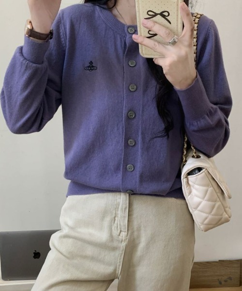 Diosfront（ディオスフロント）の「ワンポイント刺繍クルーネックニットカーディガン（カーディガン/ボレロ・レディース・アイボリー/グレー/ブラック/パープル/ベージュ・FREE）」の12枚目の写真