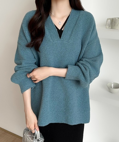 【boohoo】ドロップショルダー Vネック ニット セーター ハート セール】Vネックニット ドロップショルダー 長袖トップス