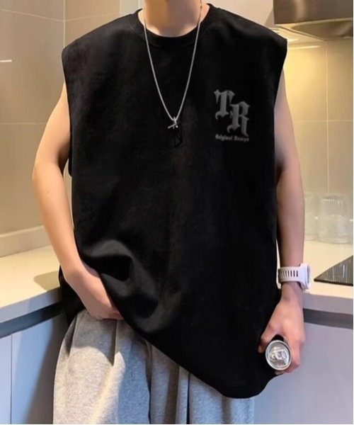 NOWLE（ノウル）の「【NOWLE】フェイクスエード ノースリーブ Tシャツ（Tシャツ/カットソー・メンズ・ベージュ系2/グレー系4/グレー系3/グレー系2/ホワイト系1/グレー系1/ブラック系1/カーキ系2/ベージュ系3/ベージュ系1/ブラック系2/レッド系2/レッド系1/ピンク系3/ピンク系2/ピンク系1/カーキ系1・FREE）」の3枚目の写真