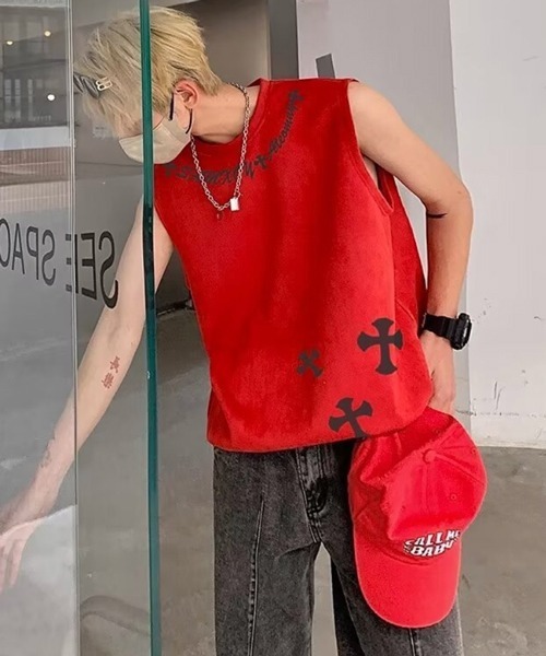 NOWLE（ノウル）の「【NOWLE】フェイクスエード ノースリーブ Tシャツ（Tシャツ/カットソー・メンズ・ベージュ系2/グレー系4/グレー系3/グレー系2/ホワイト系1/グレー系1/ブラック系1/カーキ系2/ベージュ系3/ベージュ系1/ブラック系2/レッド系2/レッド系1/ピンク系3/ピンク系2/ピンク系1/カーキ系1・FREE）」の19枚目の写真