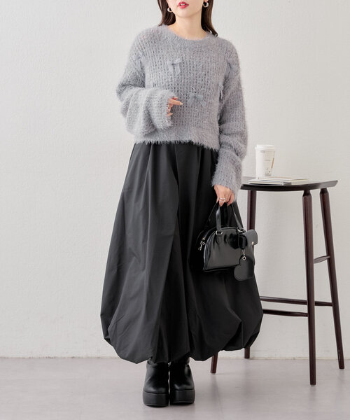 coco✳︎link　チャコール6本 新色追加！】シャギーシアーリボンニット（ニット/セーター）｜Chico