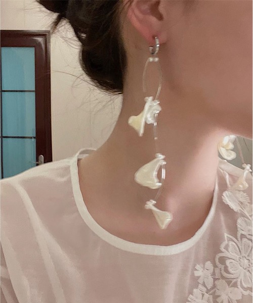 【みこし】雨氣 貝殻イヤリングとワンピース peace of sea S四角形 ピアス/イヤリング ネコポス : 石巻元気