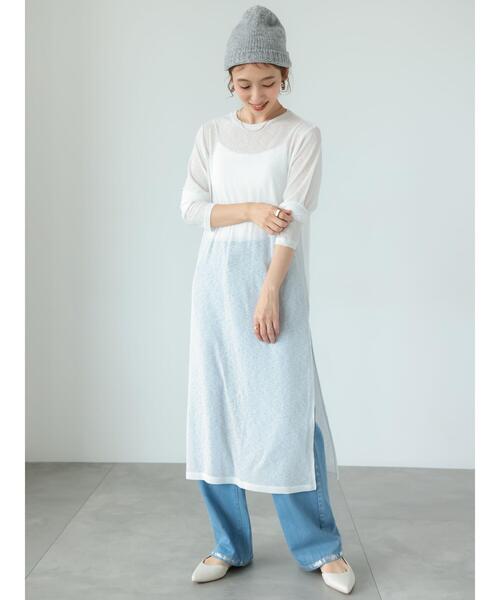 Lugnoncure（ルノンキュール）の「シアーカットワンピース（ワンピース・レディース・ブラック/オフホワイト・F）」の3枚目の写真