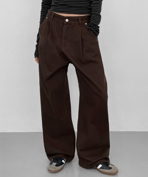 ami / URCH RNA ⿻ コットン タック ボールパンツ ブラウン MADE] トランスワンタックワイドコットンパンツ（その他パンツ