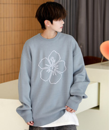 【neos】ルーズシルエット ビッグ フラワー 刺繍 ニット プルオーバー