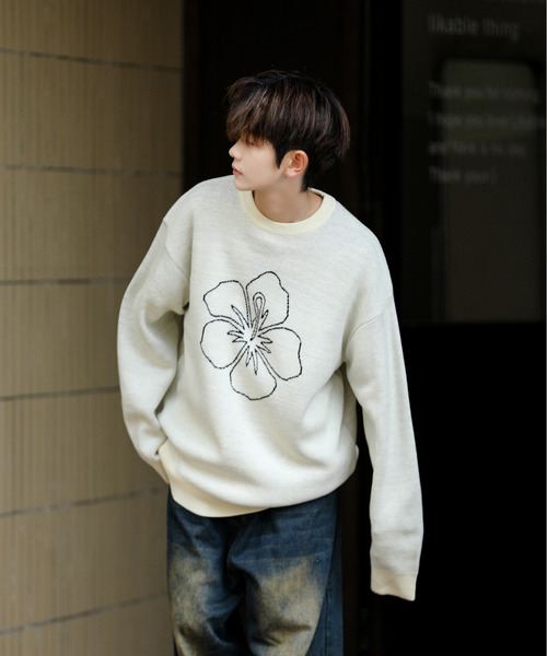 neos(ネオス)の「【neos】ルーズシルエット ビッグ フラワー 刺繍 ニット プルオーバー(ニット/セーター・メンズ・ブルーグレー/ブラック/ホワイト・LARGE/MEDIUM/X-LARGE)」の17枚目の写真