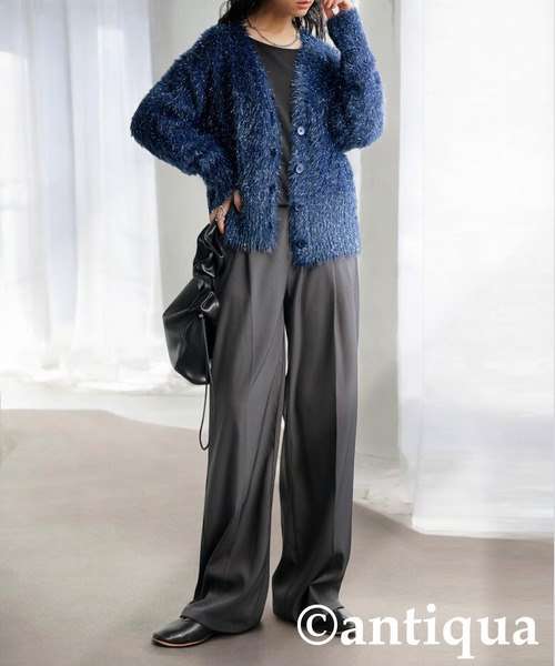 antiqua(アンティカ)の「ラメシャギーニットカーディガン(ニット/セーター・レディース・ネイビー/ホワイト・ONESIZE)」の7枚目の写真