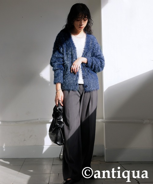 antiqua(アンティカ)の「ラメシャギーニットカーディガン(ニット/セーター・レディース・ネイビー/ホワイト・ONESIZE)」の9枚目の写真