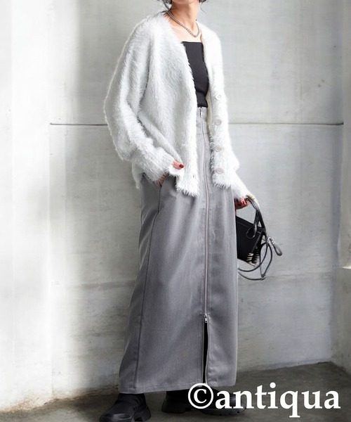 antiqua(アンティカ)の「ラメシャギーニットカーディガン(ニット/セーター・レディース・ネイビー/ホワイト・ONESIZE)」の3枚目の写真