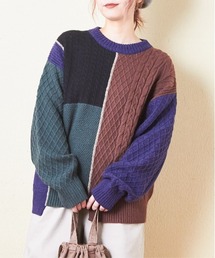 CUBE SUGAR（キューブシュガー）の「ウォッシャブルニットリメイク風切替プルオーバー（ニット/セーター・レディース）」