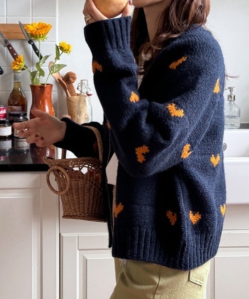 セール】ダブルZIPハートニットカーディガン/ダブルジップアップ