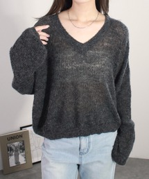Reurie'（レウリィ）の「【新色追加｜HIT ITEM!】オーバーシアーVニット 長袖 Vネック 透け感 サマーニット シンプル 大人カジュアル ノームコア ナチュラル リラクシー 透かし編み 韓国（ニット/セーター）」