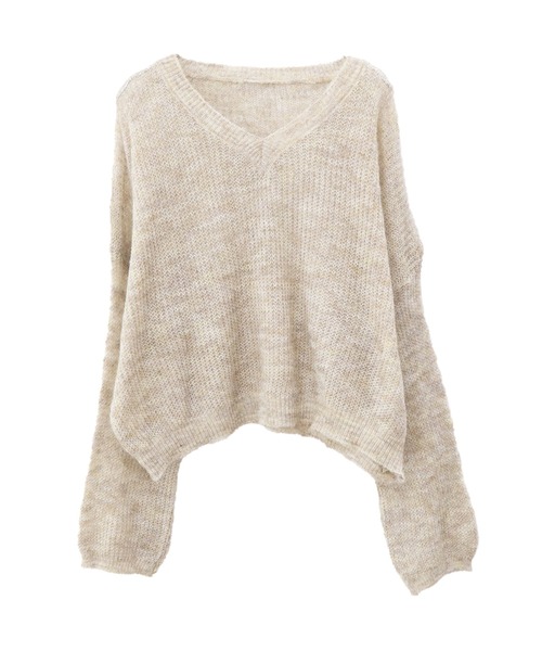 Reurie'（レウリィ）の「【新色追加 / HIT ITEM!】オーバーシアーVニット 長袖 Vネック 透け感 サマーニット シンプル 大人カジュアル ノームコア ナチュラル リラクシー 透かし編み 韓国（ニット/セーター・レディース・ネイビー/ベージュ/グリーン/チャコールグレー/ブラウン・FREE）」の8枚目の写真