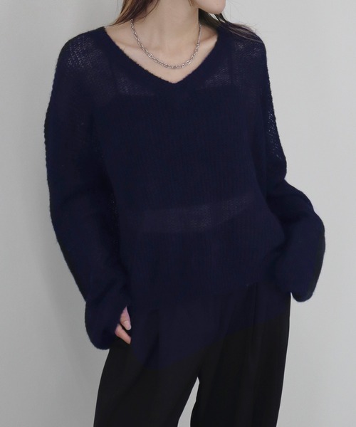 新色追加 / HIT ITEM!】オーバーシアーVニット 長袖 Vネック 透け感 新色追加 / HIT ITEM!】オーバーシアーVニット 長袖 Vネック 透け感