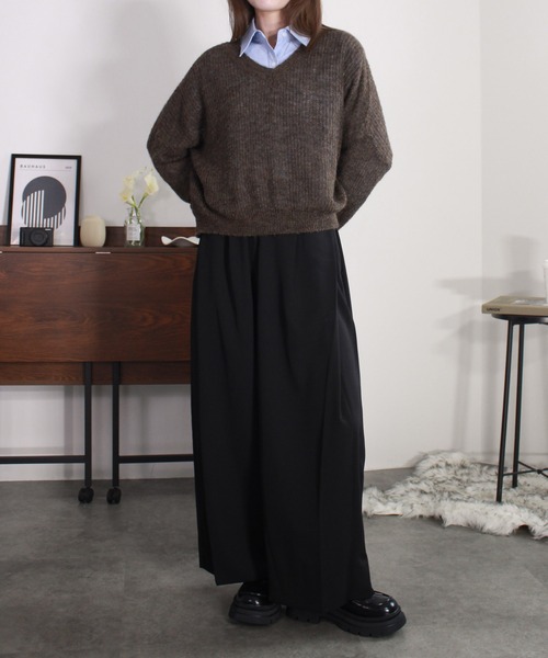 新色追加 / HIT ITEM!】オーバーシアーVニット 長袖 Vネック 透け感