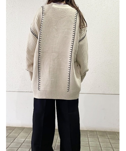 WORLD WIDE LOVE!（ワールドワイドラブ）の「ブランケットロングカーデ（ニット/セーター・レディース・オレンジ/アイボリー/ブラック・1）」の8枚目の写真