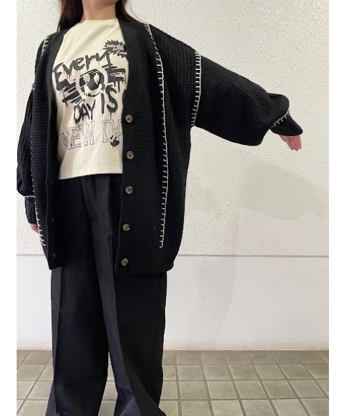 WORLD WIDE LOVE!（ワールドワイドラブ）の「ブランケットロングカーデ（ニット/セーター・レディース・オレンジ/アイボリー/ブラック・1）」の15枚目の写真
