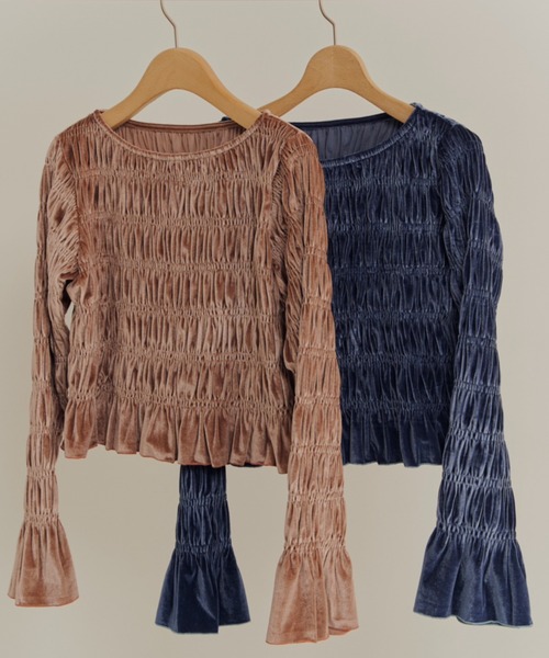 新品 H BEAUTY&YOUTH ベロアシャーリングスリーブカットソー H BEAUTY&YOUTH ベロア シャーリングスリーブカットソー