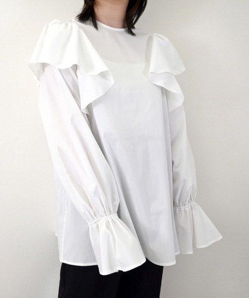 フリルチュニックブラウス ESTNATION / コットンシルク フリル
