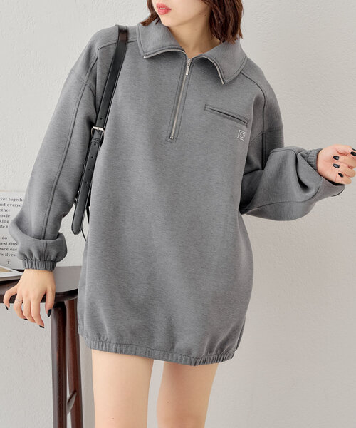 セール】ハーフジップビッグカラースウェット（Tシャツ