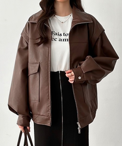 COCOMOMO（ココモモ）の「オーバーサイズ フェイク レザージャケット