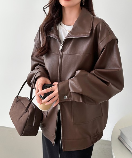 COCOMOMO(ココモモ)の「オーバーサイズ フェイク レザージャケット COCOMOMO(ココモモ)の「オーバーサイズ フェイク レザージャケット