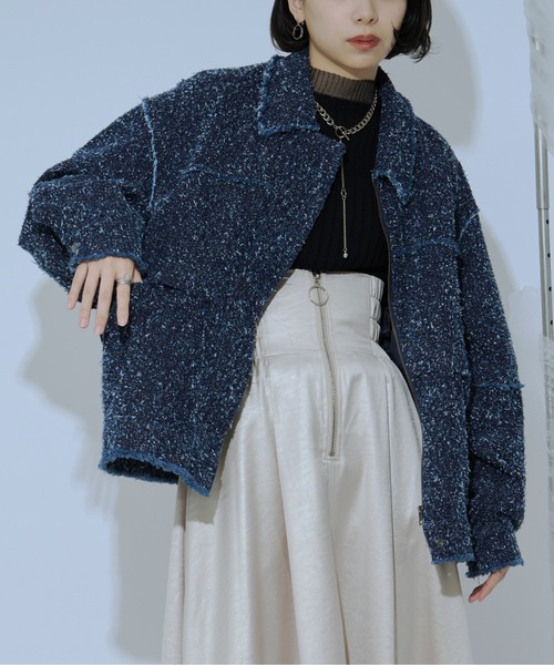 Ezick（エジック）の「spring edge fringe　デニムジャケット（デニムジャケット・レディース・ブラック/インディゴブルー・FREE）」の8枚目の写真