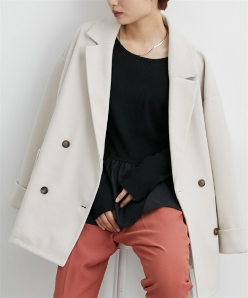 nissen（ニッセン）の「【販売終了】オーバーサイズダブルテーラージャケット（テーラードジャケット・レディース・チャコールグレー/アイボリー・M/L）」の2枚目の写真