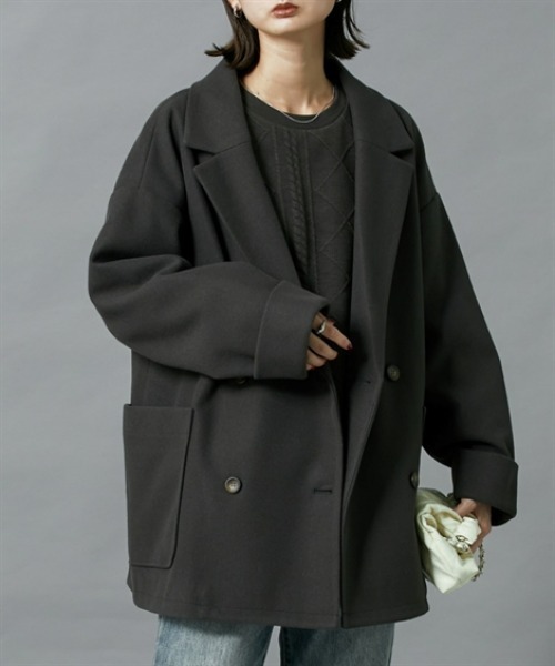 nissen（ニッセン）の「【販売終了】オーバーサイズダブルテーラージャケット（テーラードジャケット・レディース・チャコールグレー/アイボリー・M/L）」の3枚目の写真