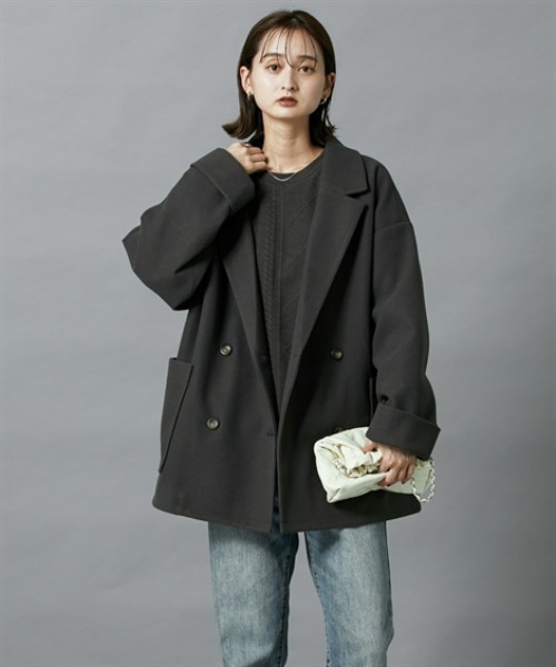 nissen（ニッセン）の「【販売終了】オーバーサイズダブルテーラージャケット（テーラードジャケット・レディース・チャコールグレー/アイボリー・M/L）」の4枚目の写真