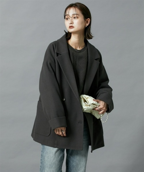 nissen（ニッセン）の「【販売終了】オーバーサイズダブルテーラージャケット（テーラードジャケット・レディース・チャコールグレー/アイボリー・M/L）」の7枚目の写真