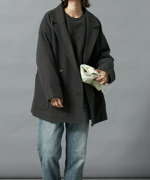 nissen（ニッセン）の「【販売終了】オーバーサイズダブルテーラージャケット（テーラードジャケット・レディース・チャコールグレー/アイボリー・M/L）」の8枚目の写真