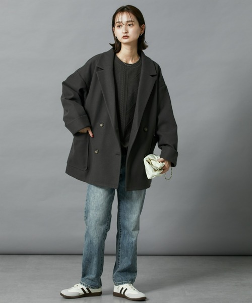 nissen（ニッセン）の「【販売終了】オーバーサイズダブルテーラージャケット（テーラードジャケット・レディース・チャコールグレー/アイボリー・M/L）」の9枚目の写真