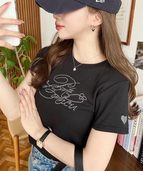 セール】ラインストーンロゴ半袖チビTシャツ（Tシャツ