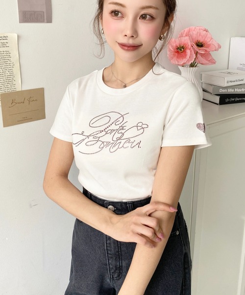 セール】ラインストーンロゴ半袖チビTシャツ（Tシャツ