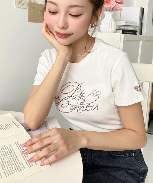 セール】ラインストーンロゴ半袖チビTシャツ（Tシャツ