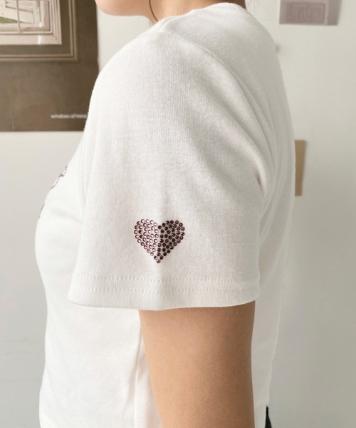 moment+(モーメントプラス)の「ラインストーンロゴ半袖チビTシャツ(Tシャツ/カットソー・レディース・ブラック/オフホワイト/ピンク・M/L)」の18枚目の写真