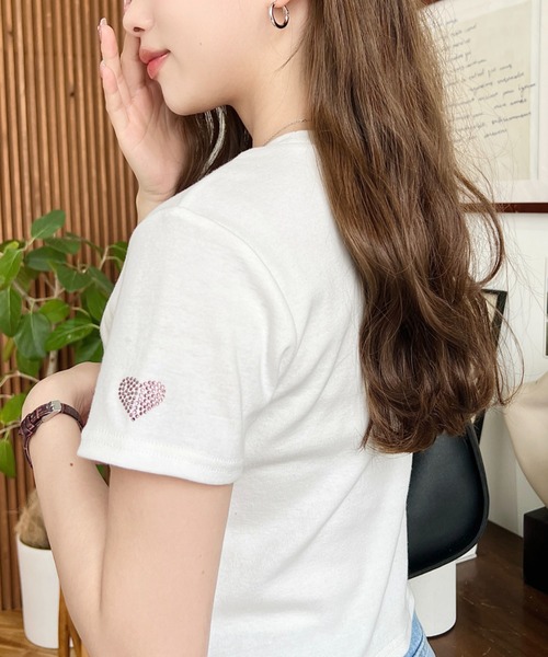 セール】ラインストーンロゴ半袖チビTシャツ（Tシャツ