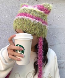 NANEA（ナネア）の「ボーダーシャギー猫耳ニット帽（ニットキャップ/ビーニー）」