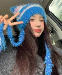 NANEA（ナネア）の「ボーダーシャギー猫耳ニット帽（ニットキャップ/ビーニー）」