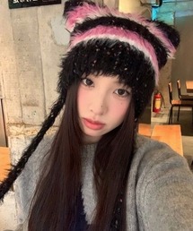 NANEA（ナネア）の「ボーダーシャギー猫耳ニット帽（ニットキャップ/ビーニー）」